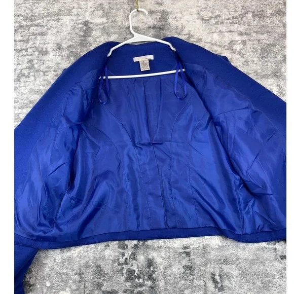 WD.NY Blazer Jacket Women's XL Royal Blue Gold Zip Pockets One Button Career Top - Picture 7 of 7